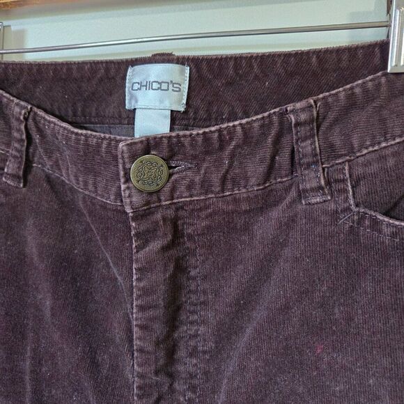 EUC CHICO'S BROWN CORDUROY SLIGHTLY FLARED PANTS SIZE 2 / WOMENS LARGE - Picture 9 of 16